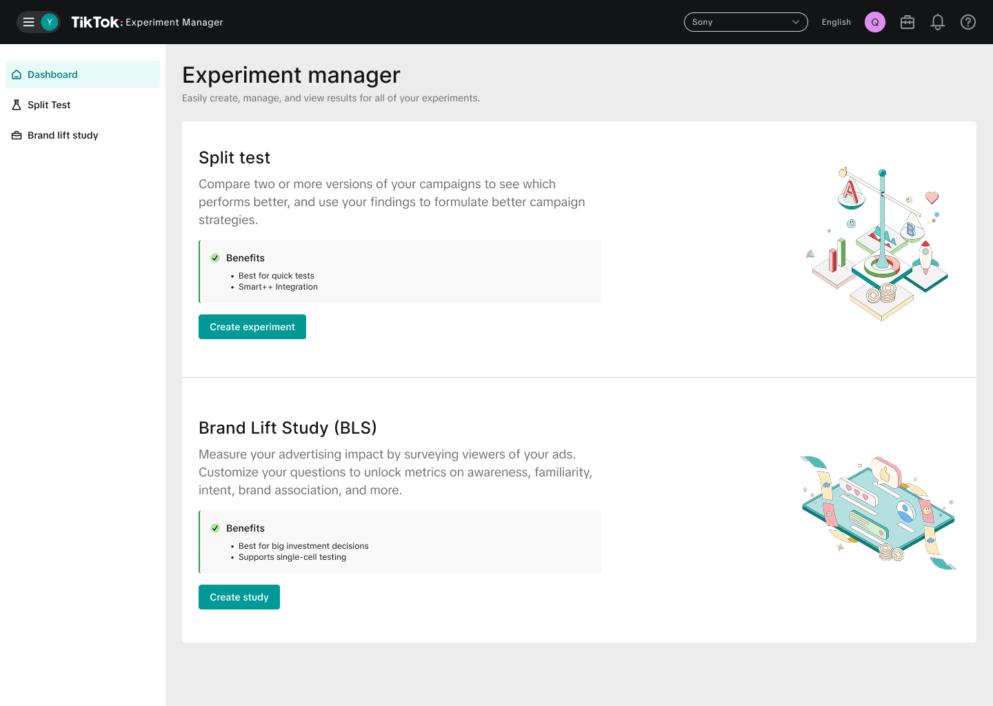 Final Experiment Manager landing page design