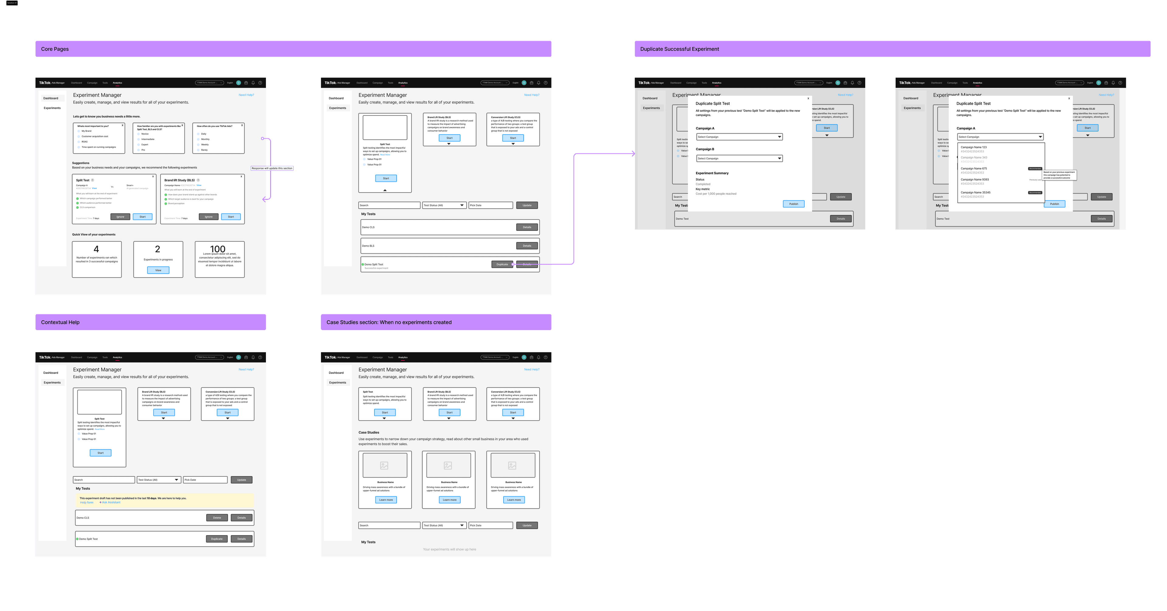 Experiment Manager vision explorations and design iterations