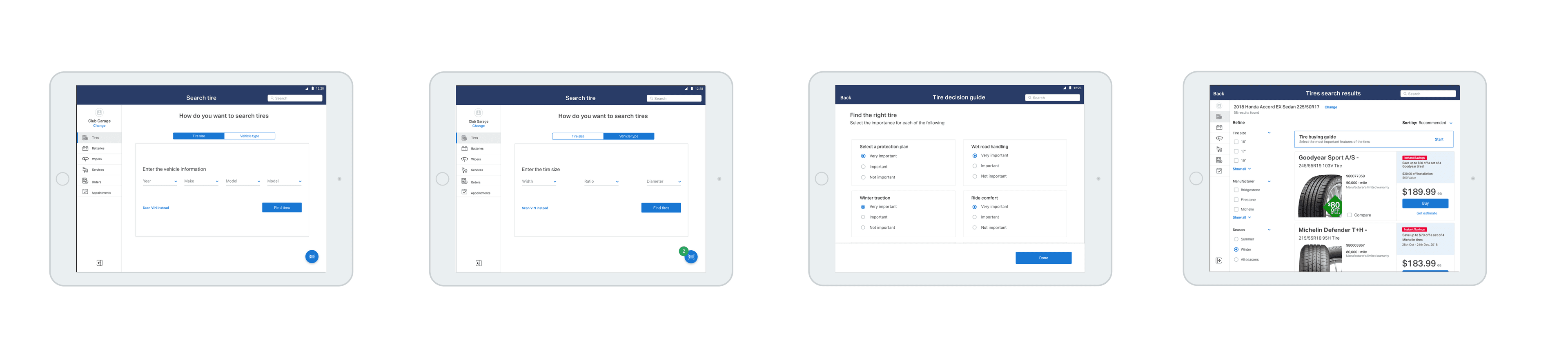 Low-fidelity wireframes — early ordering flow explorations