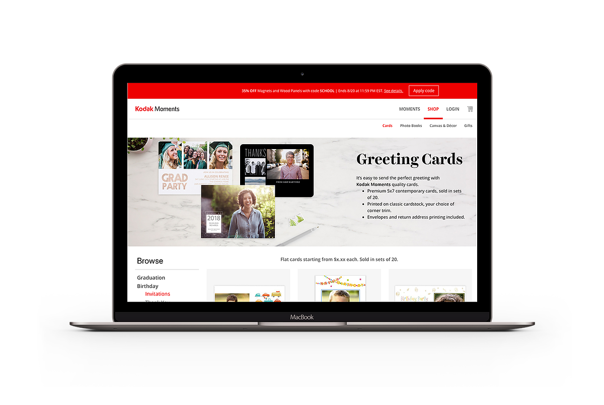 Web design — greeting card editor screen